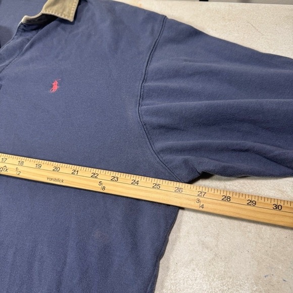Polo Ralph Lauren Mens Large Blue Long Sleeve Rugby Shirt Vintage Pink Pony Logo - Picture 11 of 12